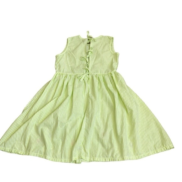 Vintage Hearts & Flowers Smocked Green/white Gingham Sundress Ties at Back Sz 12 - Picture 10 of 15